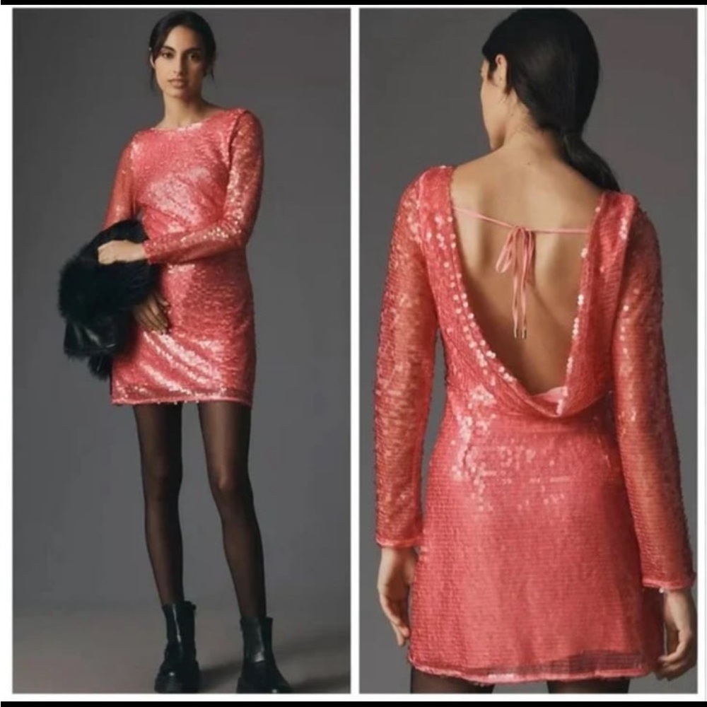 Anthropologie Sequin Drape-back mini dress
